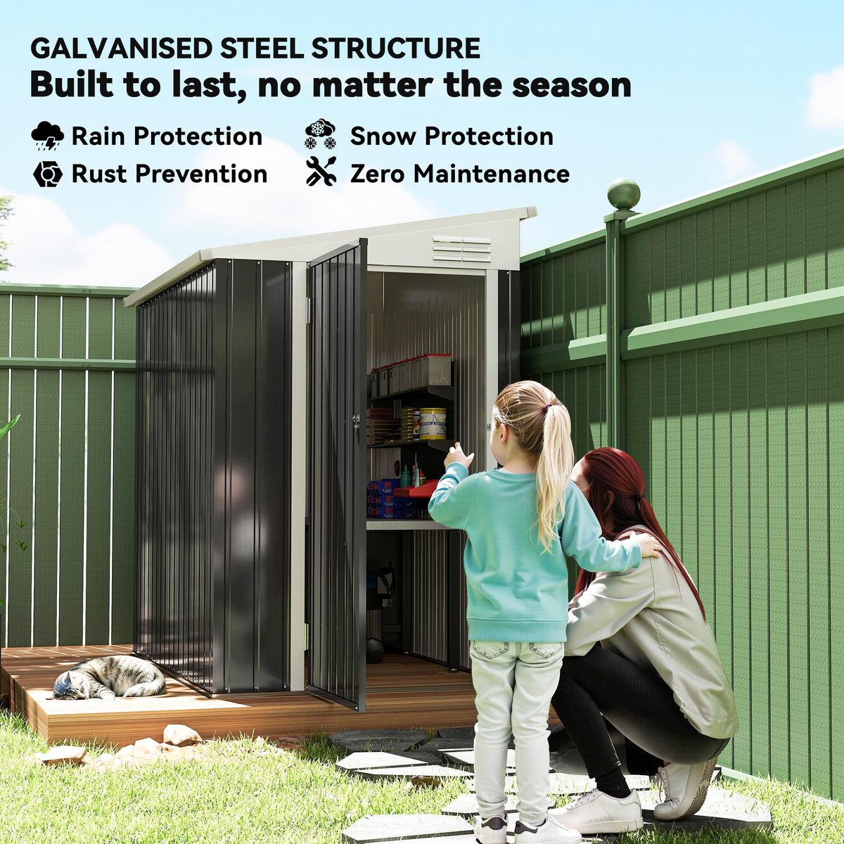 4' x 6' Outdoor Storage Shed Lean to Shed Outdoor Metal Tool Shed with Lockable Door and Air Vents