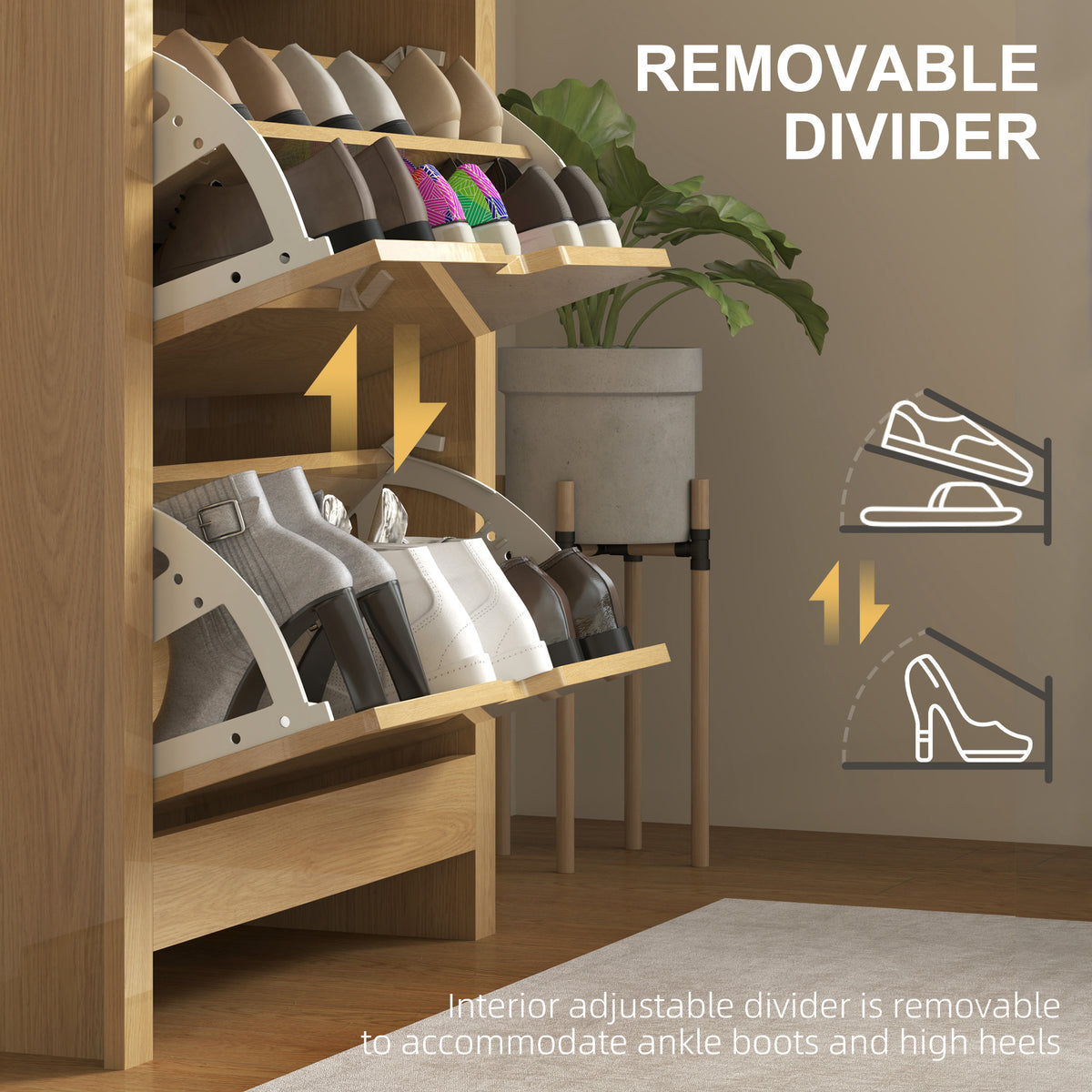 Shoe Storage Cabinet with 3 Flip Drawers – 28"W x 44"H