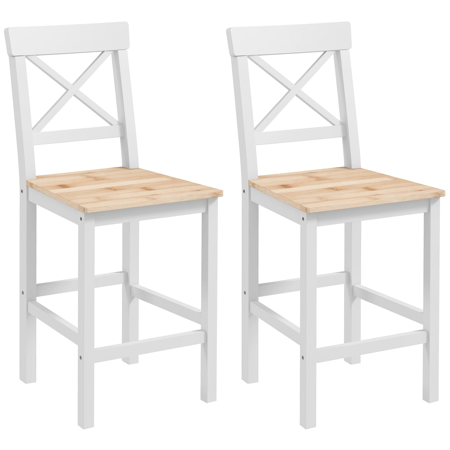HOMCOM Set of 2 Farmhouse Solid Wood Counter Height Bar Stools