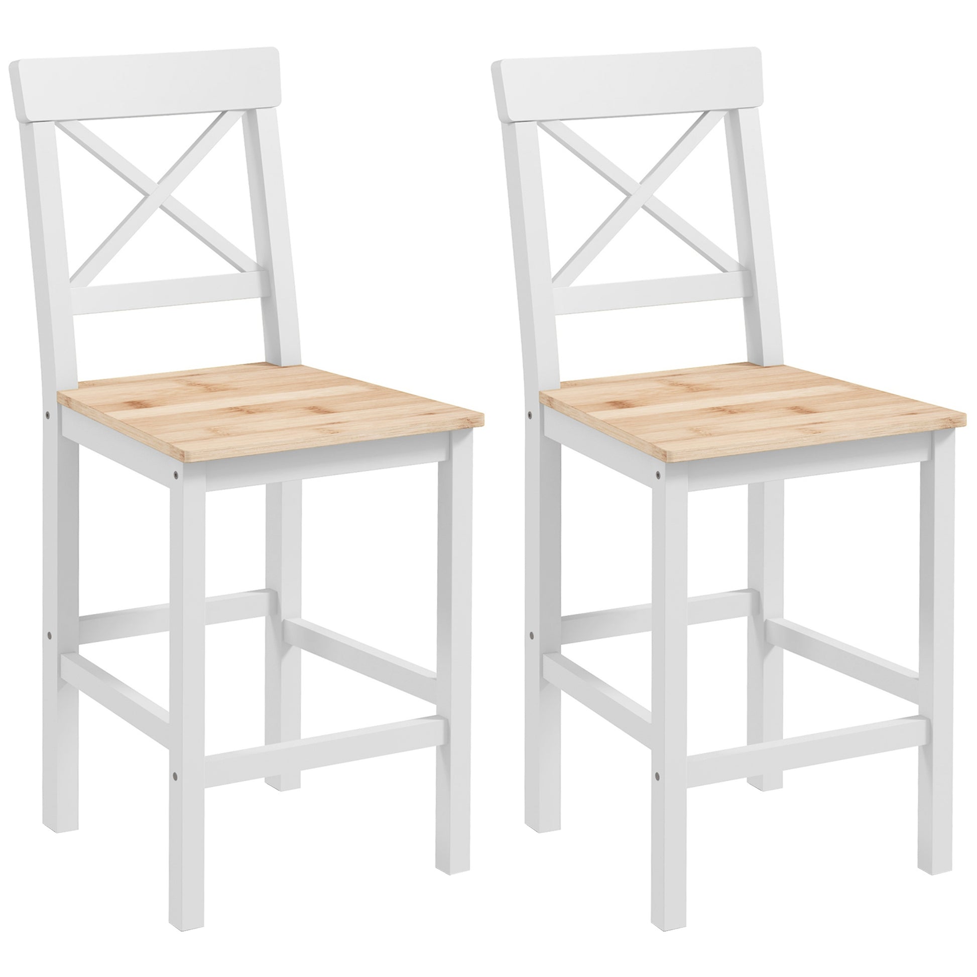 HOMCOM Set of 2 Farmhouse Solid Wood Counter Height Bar Stools