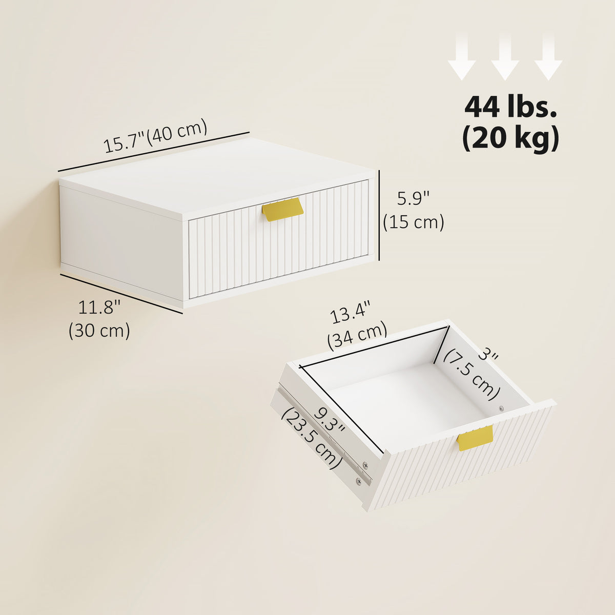 Floating Nightstands with Wave Drawer, Set of 2 – 16"W x 6"H