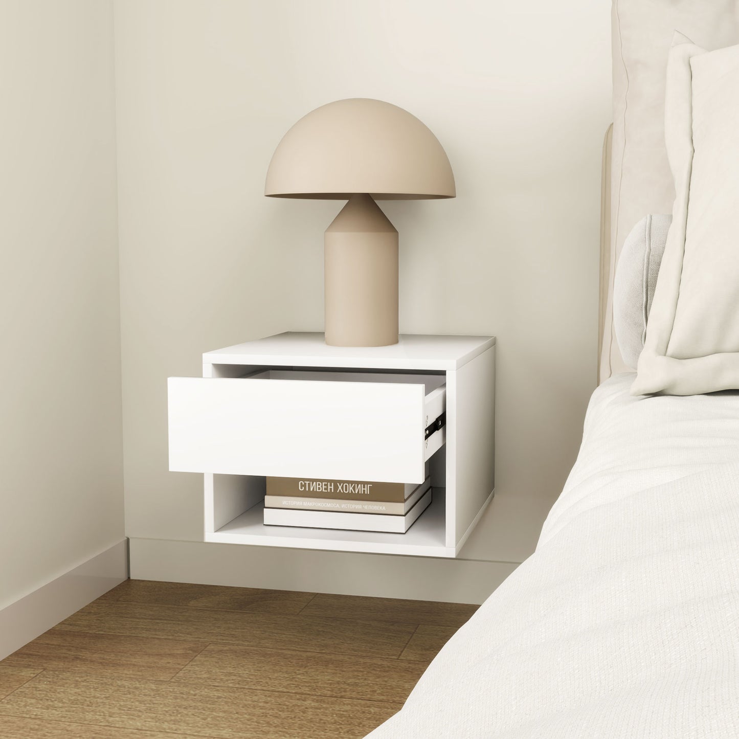 Modern White Floating Wall Mounted Nightstands Set of 2 with Drawer for Bedroom