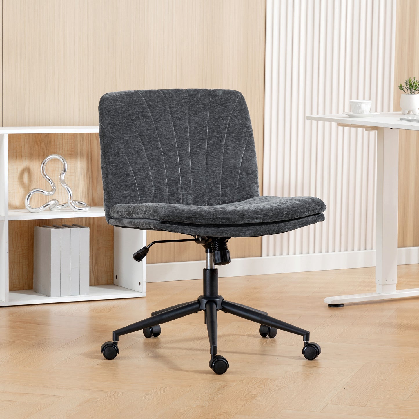 HOMCOM Wide Armless Criss Cross Office Chair, Adjustable Height, Tilting, Grey