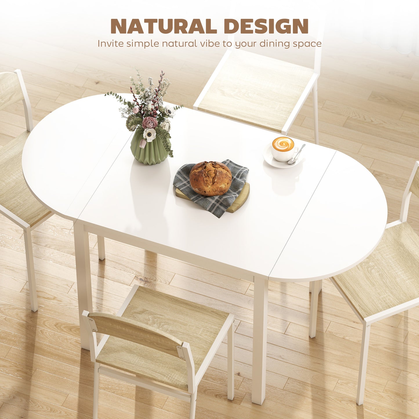 HOMCOM Solid Wood Drop Leaf Dining Table White