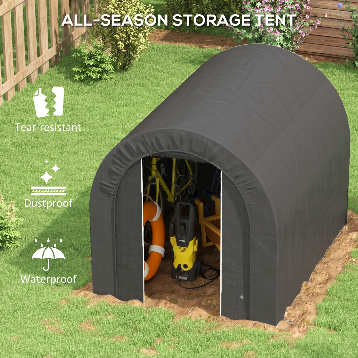 6' x 8' Outdoor Storage Shed, Heavy Duty Galvanized Steel Portable Shed for Bike, Motorcycle, Garden Tools