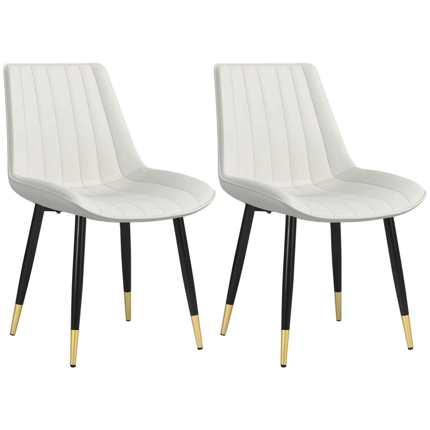 Dining Chairs Set of 2, Modern Kitchen Chair with PU Leather Upholstery and Steel Legs for Living Room, Bedroom, Cream