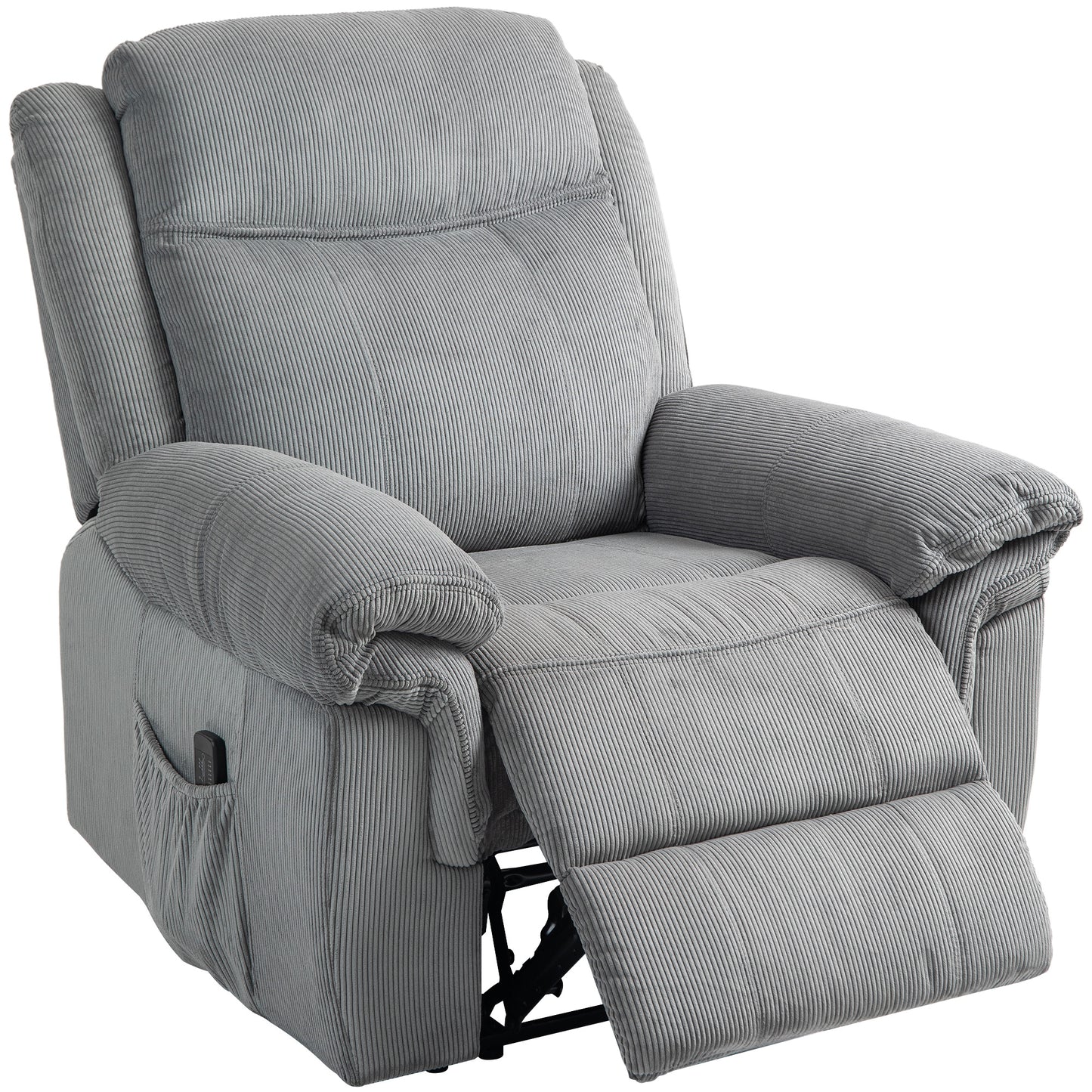 HOMCOM Manual Recliner Chair with Vibration Massage, Side Pockets, Plush Corduroy Fabric, Grey