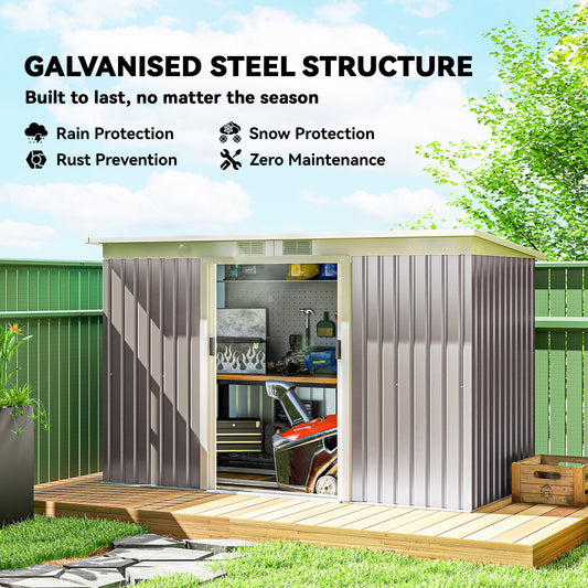 9' x 4' Garden Metal Storage Shed Outdoor Equipment Tool Box with Foundation Kit, Ventilation & Doors – Light Grey