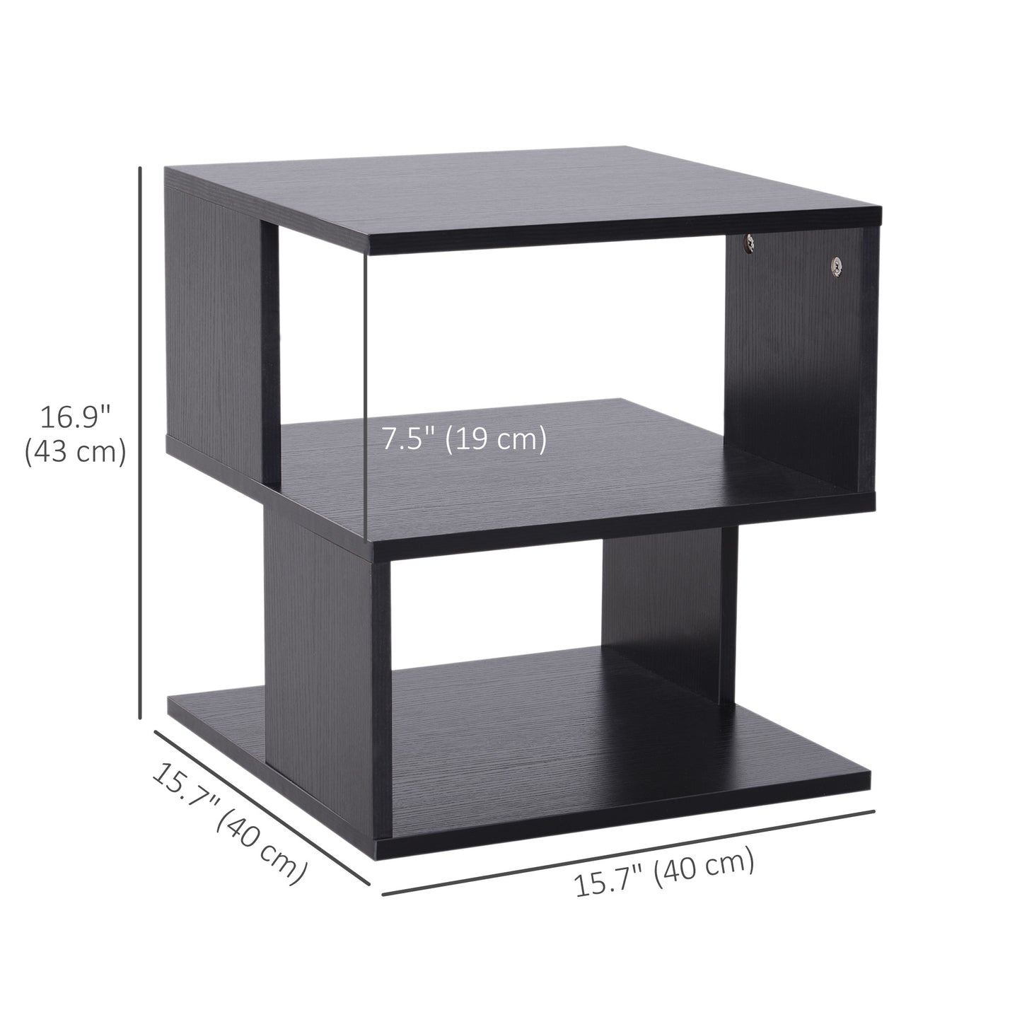 Modern Square 3-Tier Wood Coffee Side End Table with Storage Shelves Black