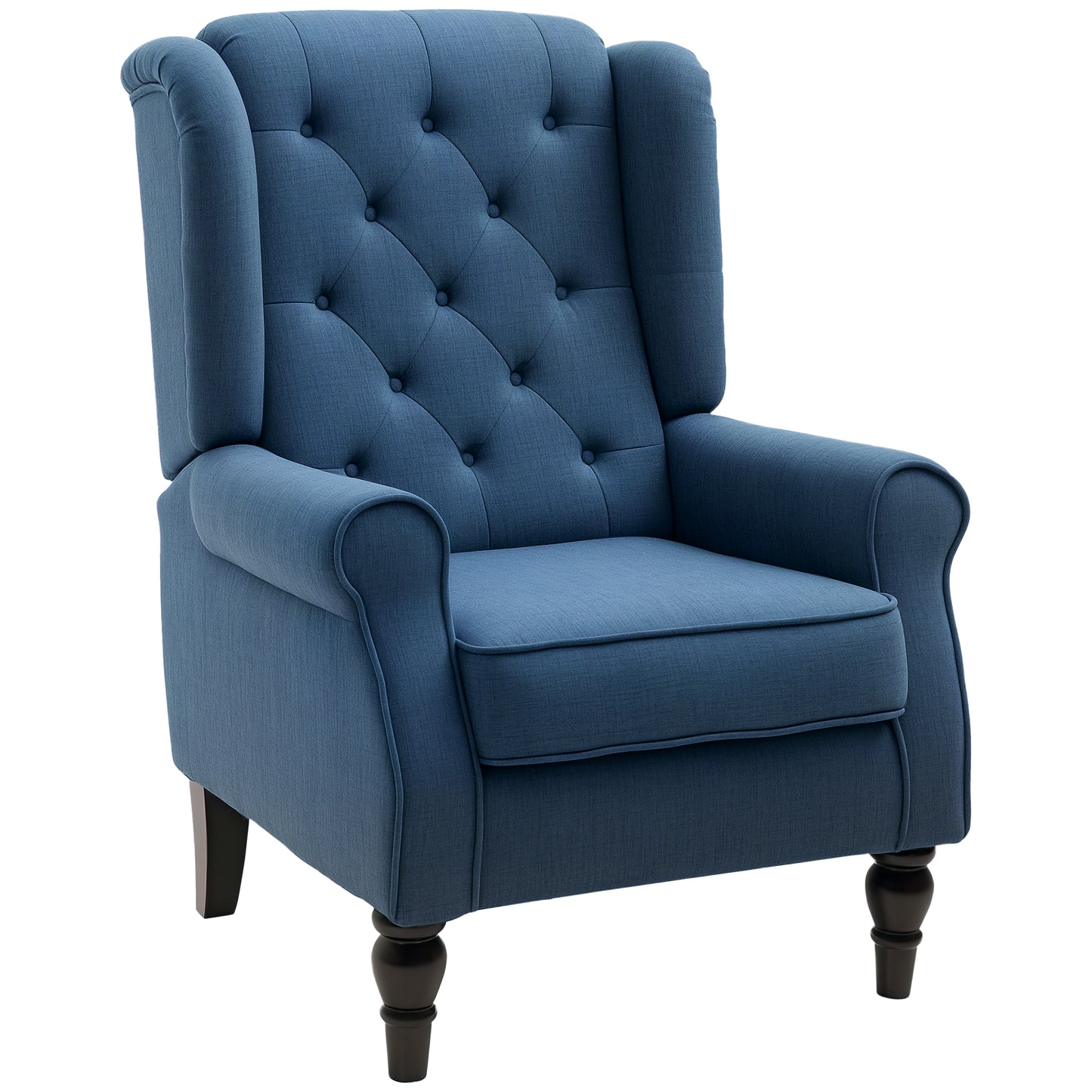HOMCOM Blue Button Tufted Wingback Accent Chair, Rolled Arms, Padded Seat