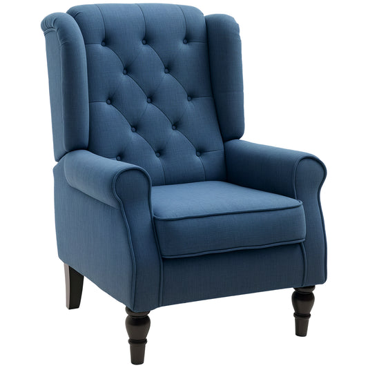 HOMCOM Blue Button Tufted Wingback Accent Chair, Rolled Arms, Padded Seat