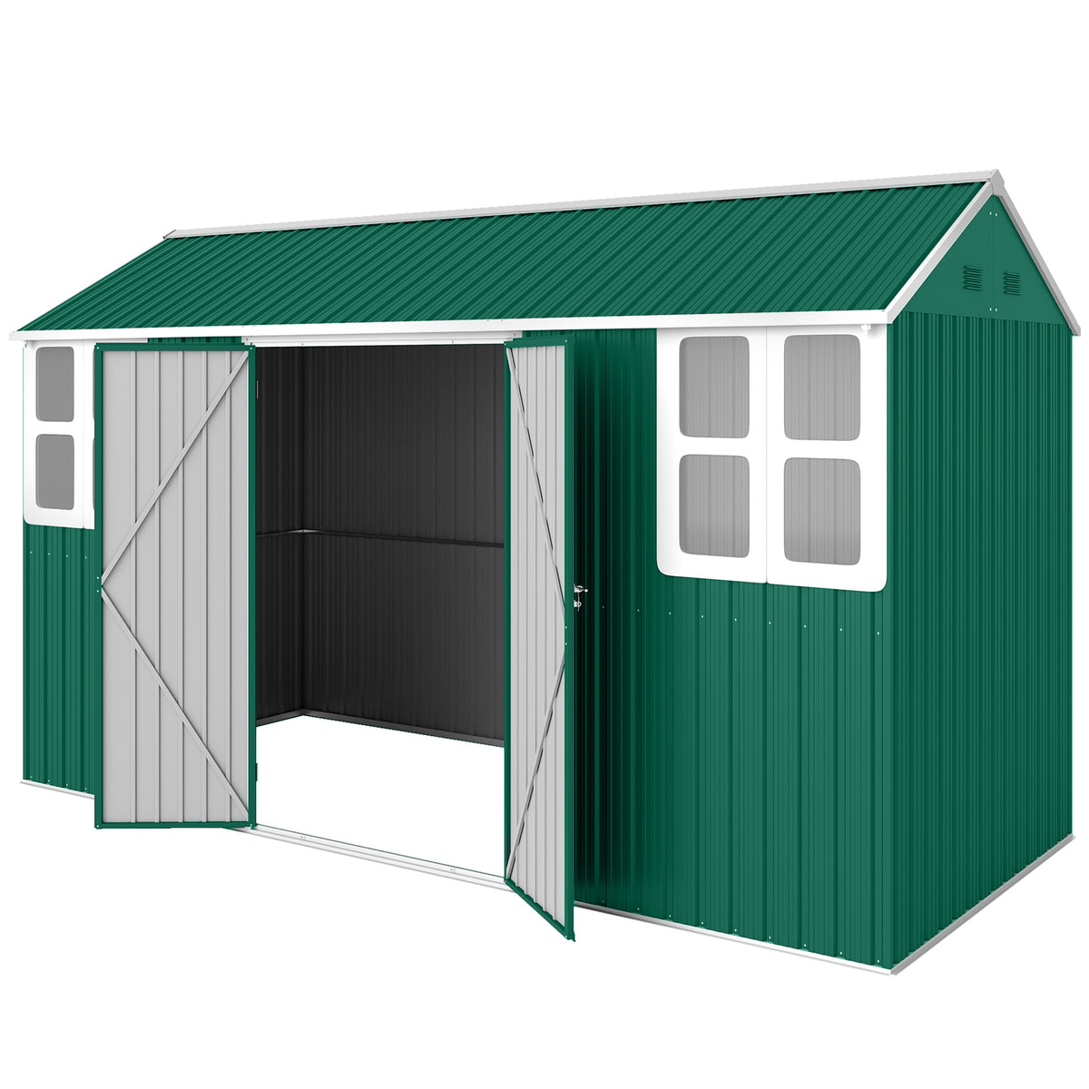 12' x 5.5' Metal Garden Storage Shed, Outdoor Tool Storage House with Lockable Door, Vents, Sloped Roof – Green
