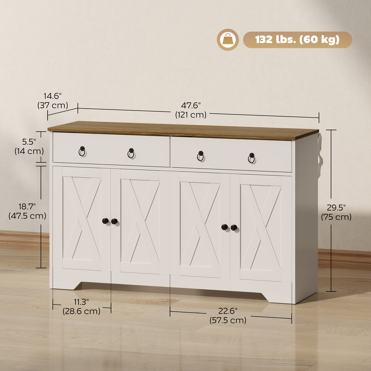 Sideboard Cabinet with 2 Drawers – 48"W x 30"H