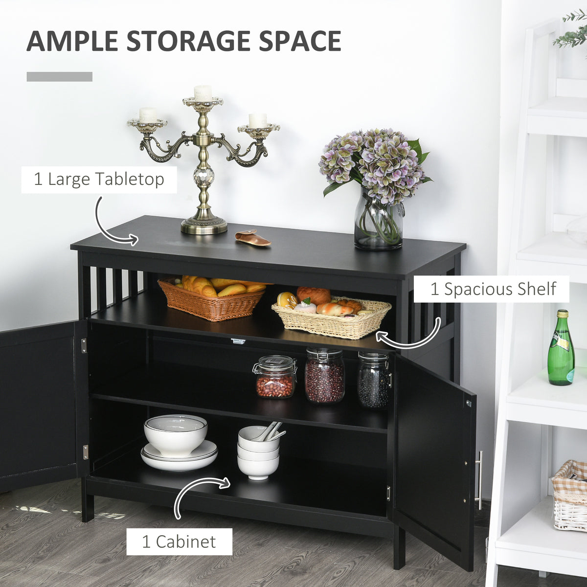 Kitchen Sideboard with 2-Level Cabinet and Open Shelf – 39"W x 32"H