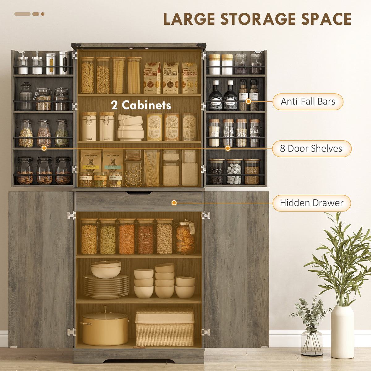 Farmhouse Storage Cabinet with 4 Doors – 30"W x 72"H