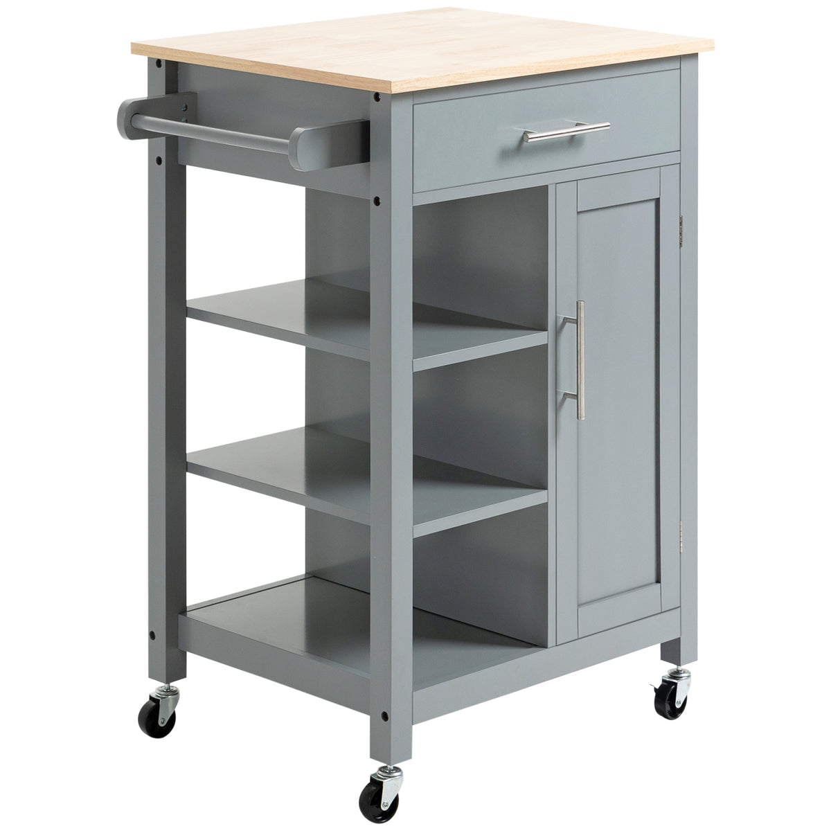 Compact Kitchen Cart on Wheels with Open Shelf & Storage Drawer – 27"W x 35"H