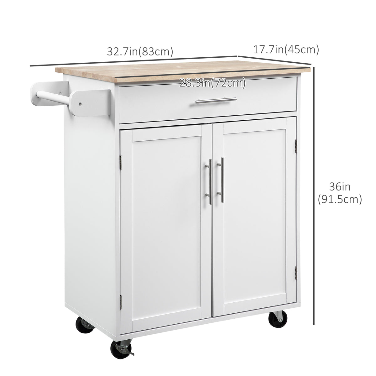 Rolling Kitchen Island Cart with Wood Top – 33"W x 36"H
