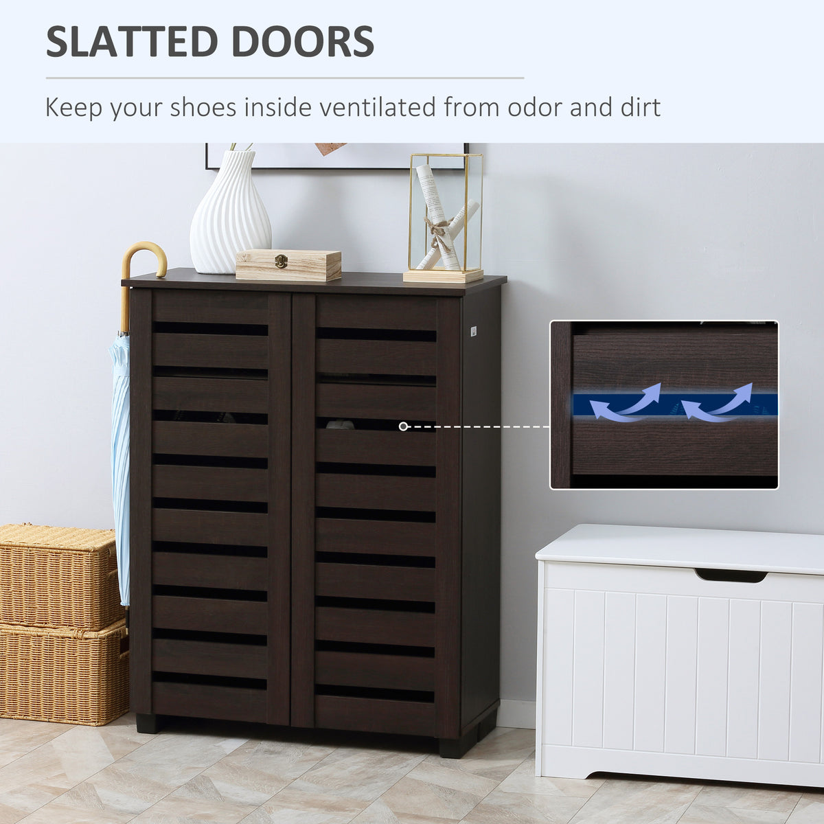 Shoe Cabinet with 2 Slatted Doors – 30"W x 39"H