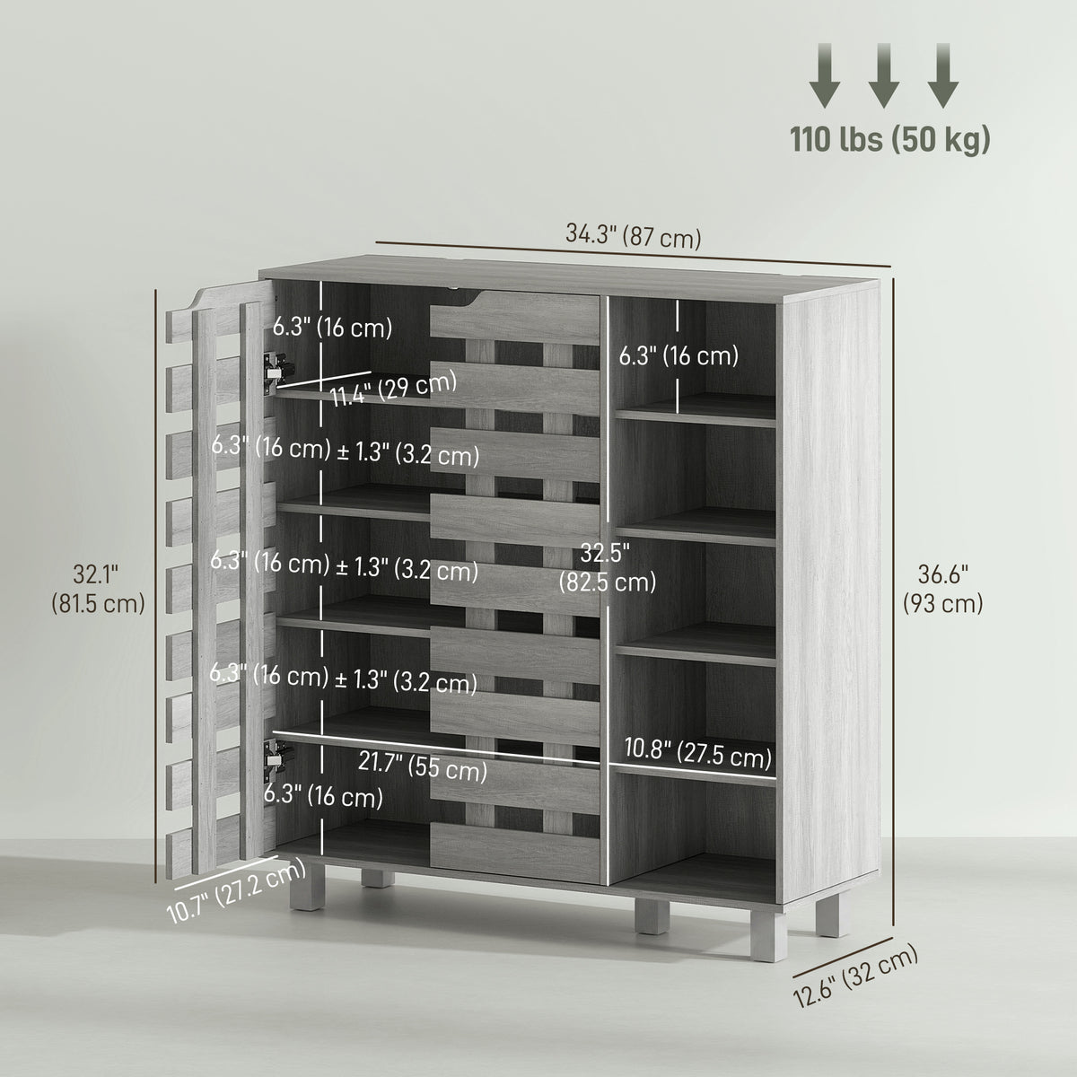 Shoe Cabinet with 5-Tier Double Door Storage – 34"W x 37"H