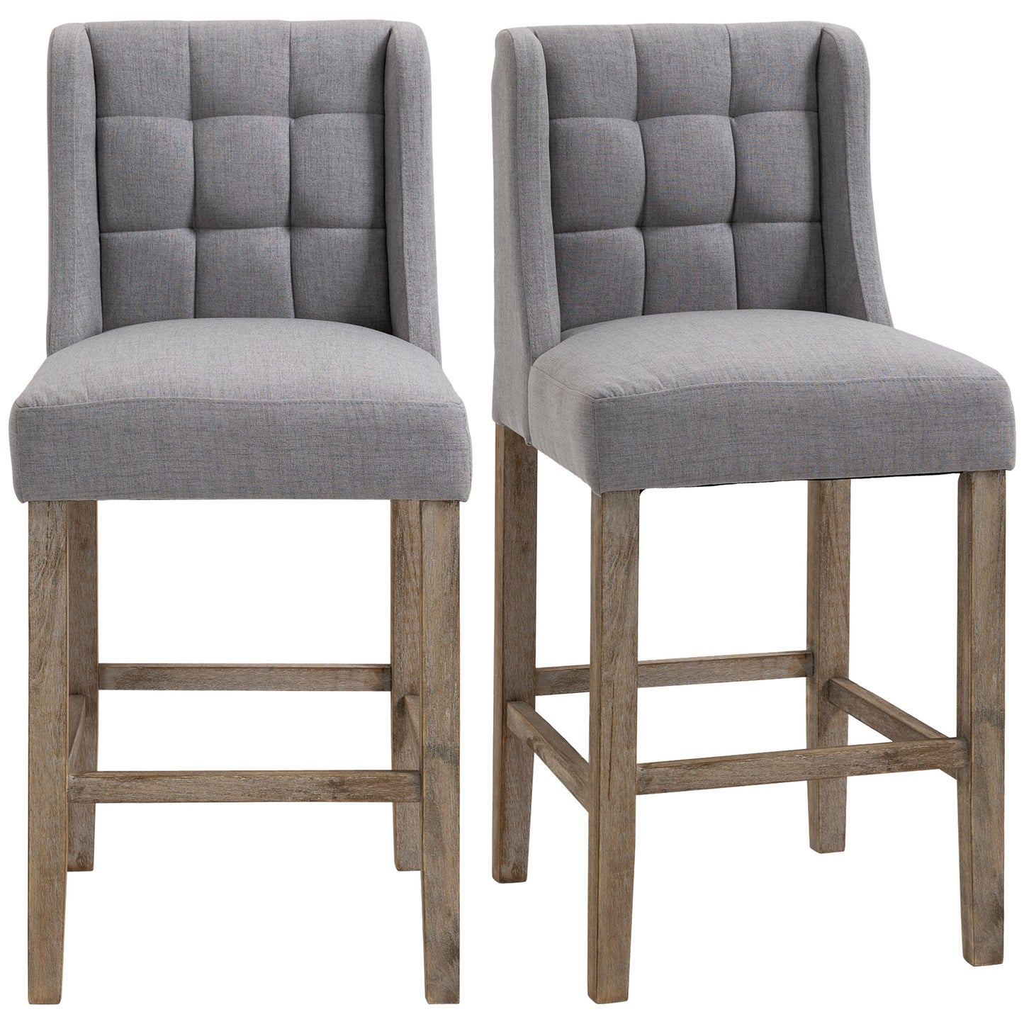 HOMCOM Modern Tufted Counter Stools Set of 2, Grey Upholstered