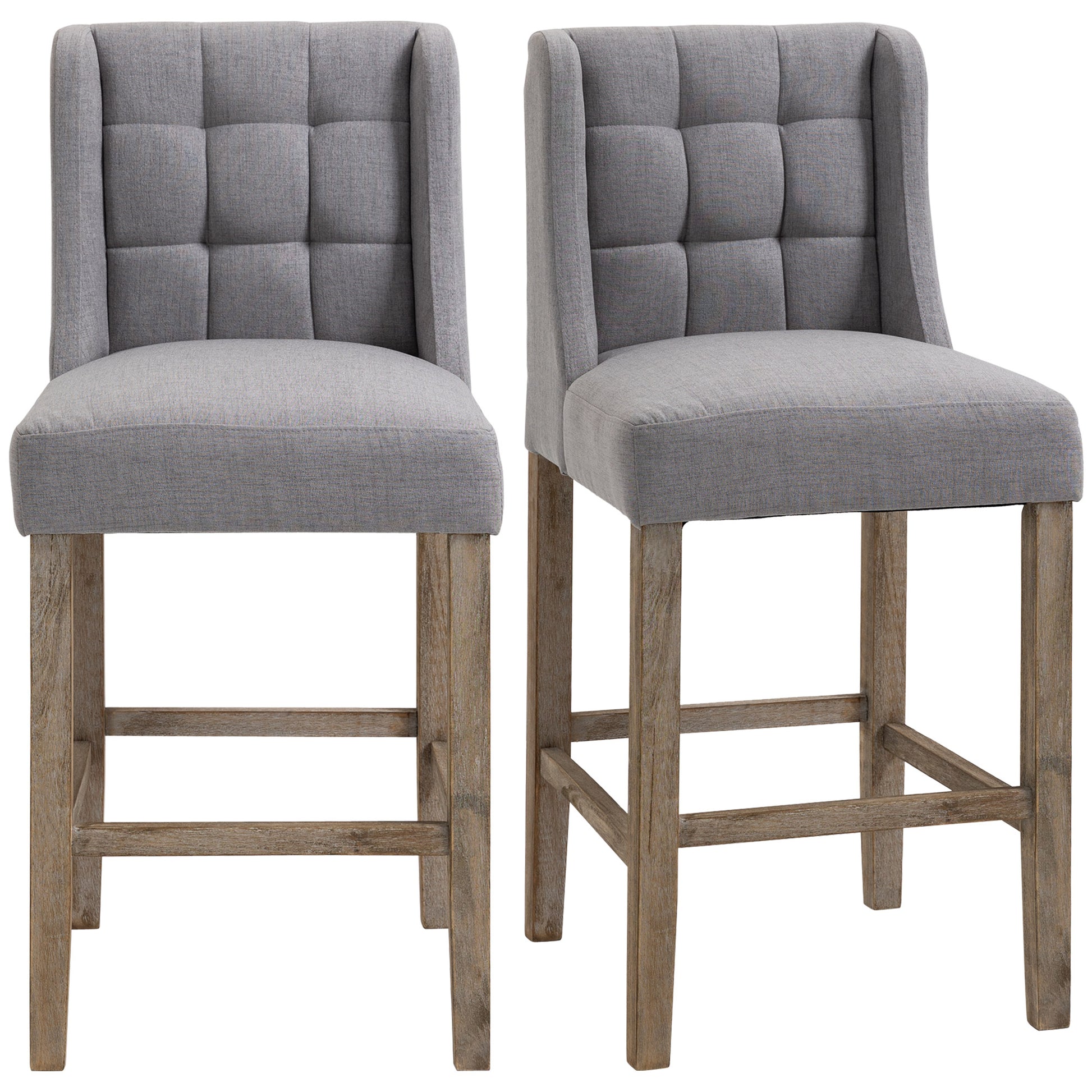 HOMCOM Modern Tufted Counter Stools Set of 2, Grey Upholstered