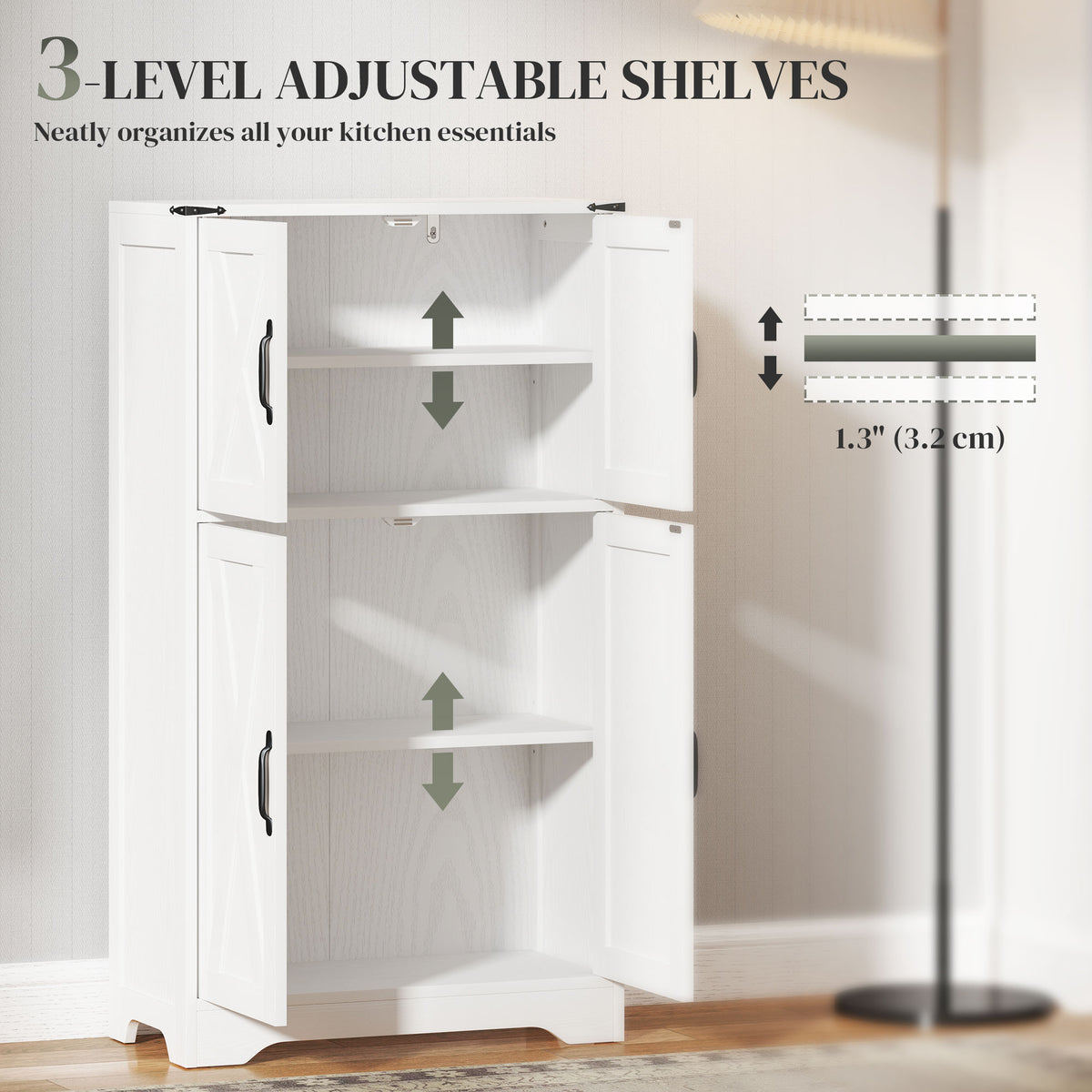 Farmhouse Kitchen Pantry with Barn Doors and Adjustable Shelves – 24"W x 43"H