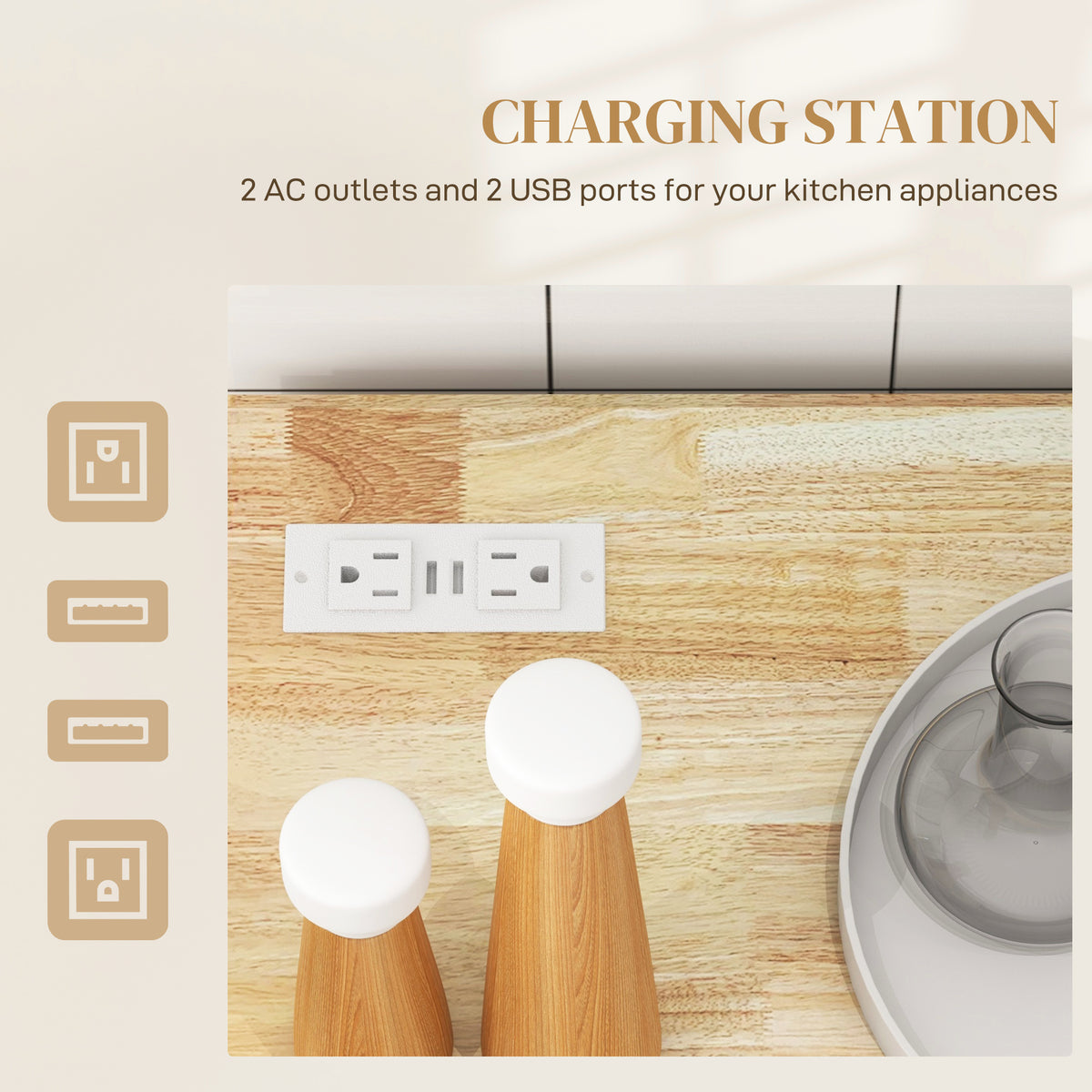 Kitchen Island with Power Outlet and Drop Leaf – 40"W x 33"H