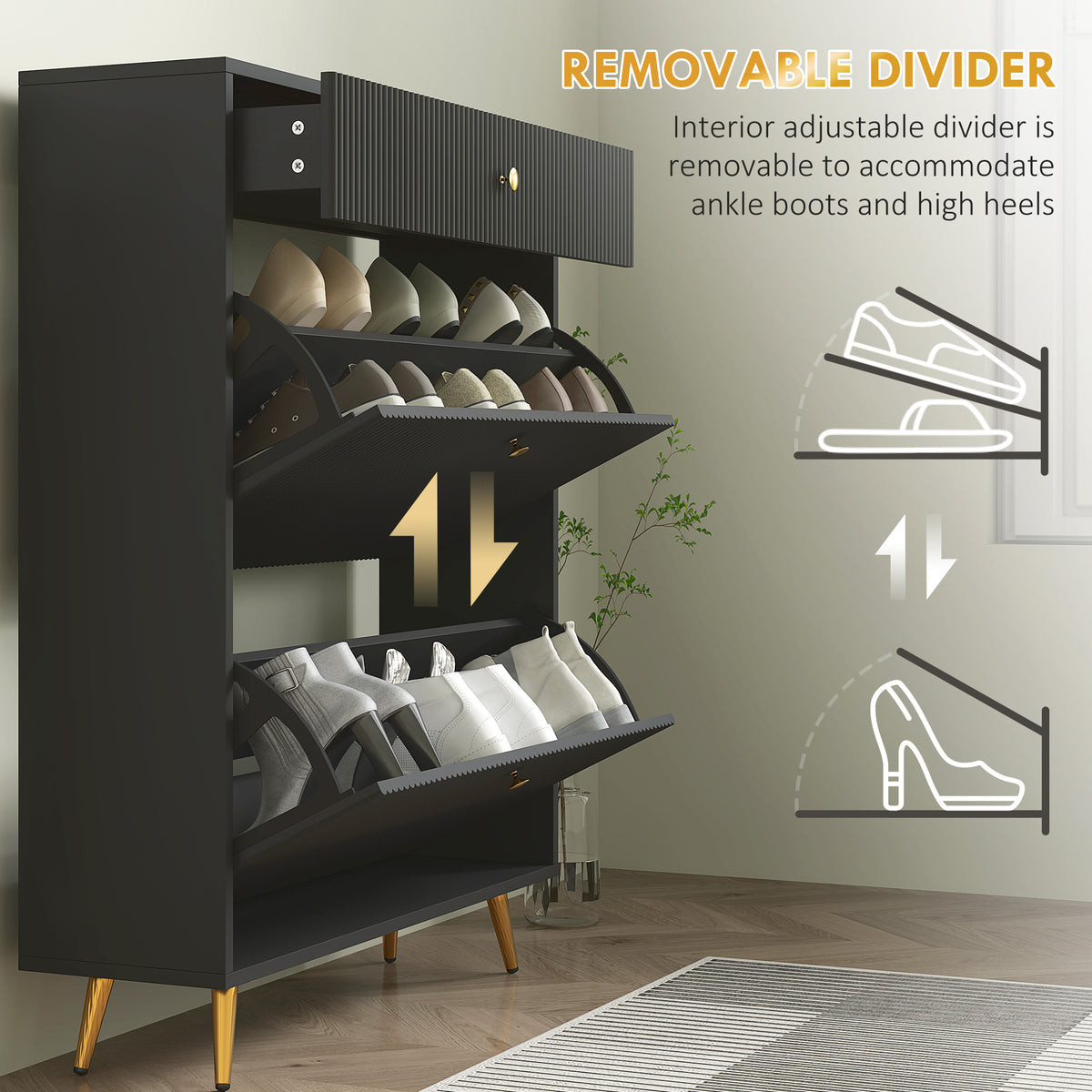 Narrow Shoe Storage Cabinet with Wave-like Panels – 32"W x 40"H