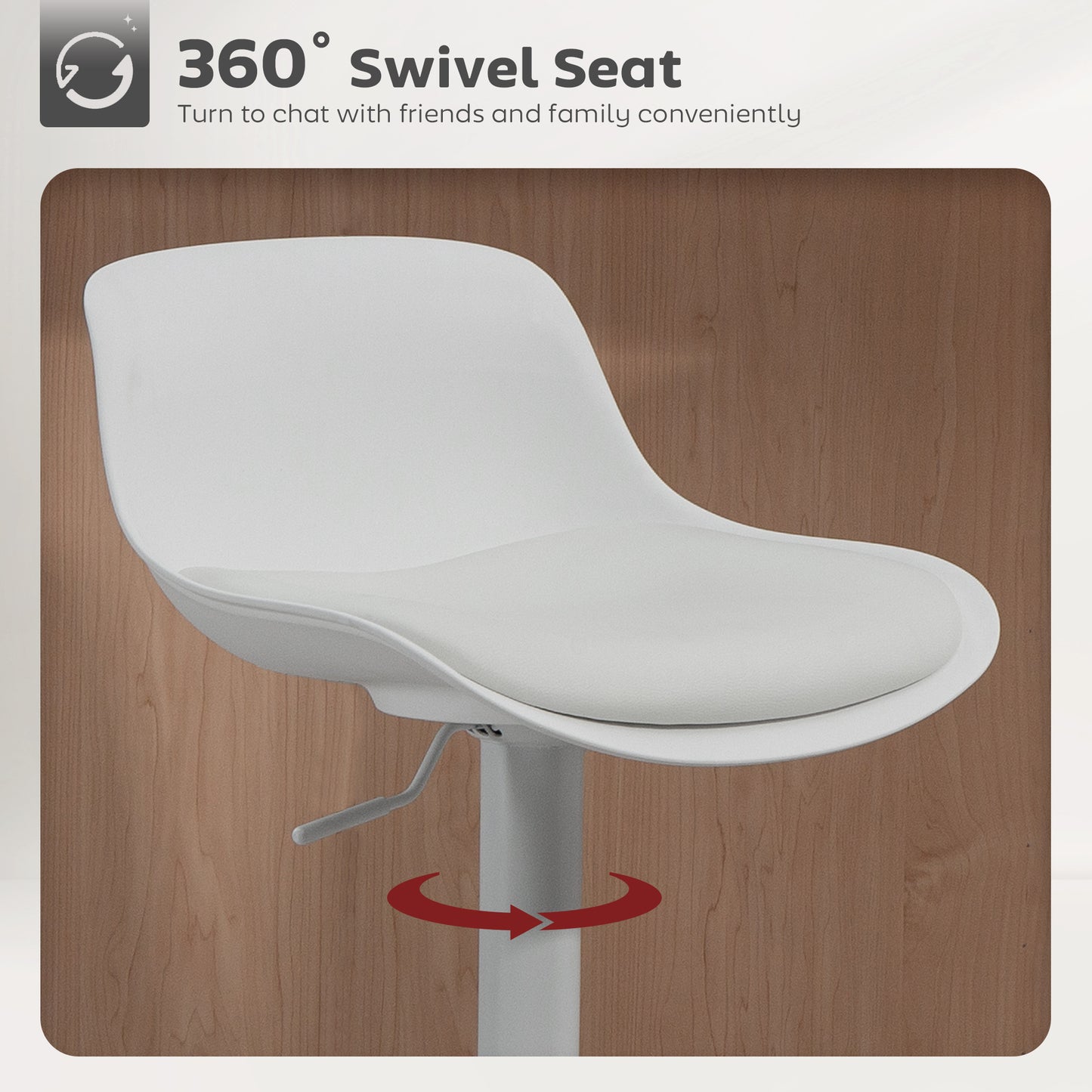 Set of 2 Streamlined Counter Height Bar Stools, Adjustable Swivel PU Leather Seat