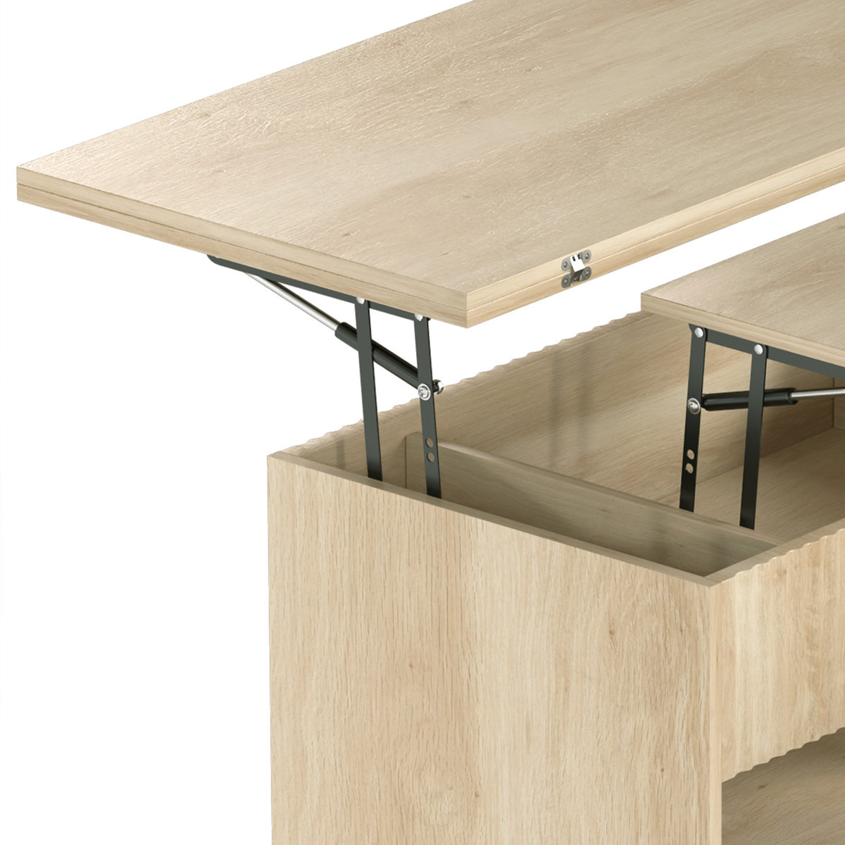Lift-Top Coffee Table with Dual-Zone Expandable Top and Hidden Storage, Oak