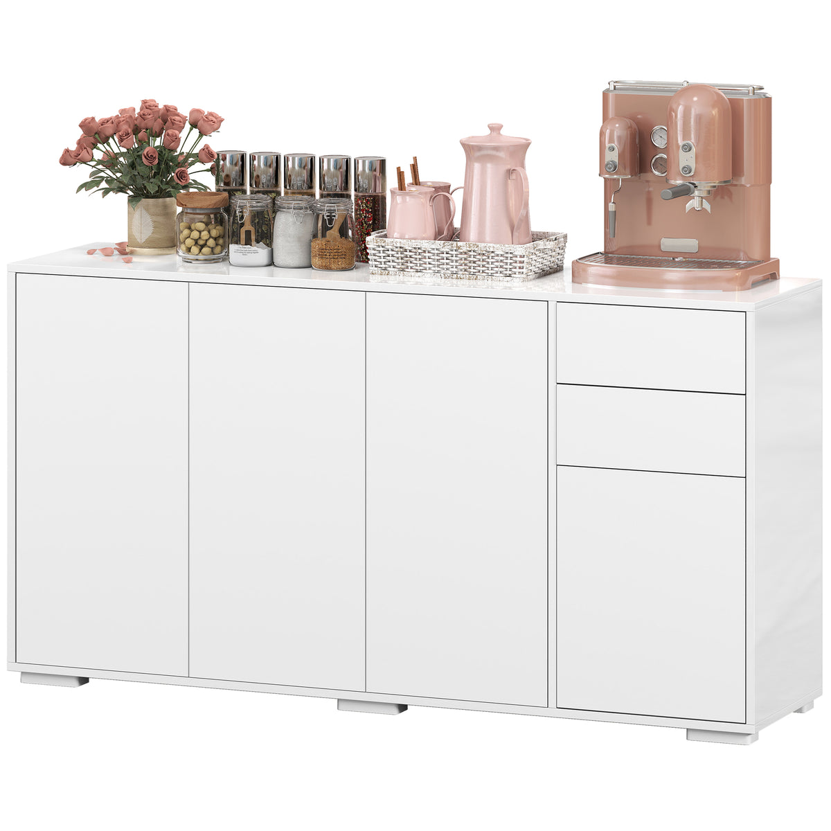Modern Coffee Bar Cabinet with Push-Open Design and 2 Drawers – 55"W x 29"H