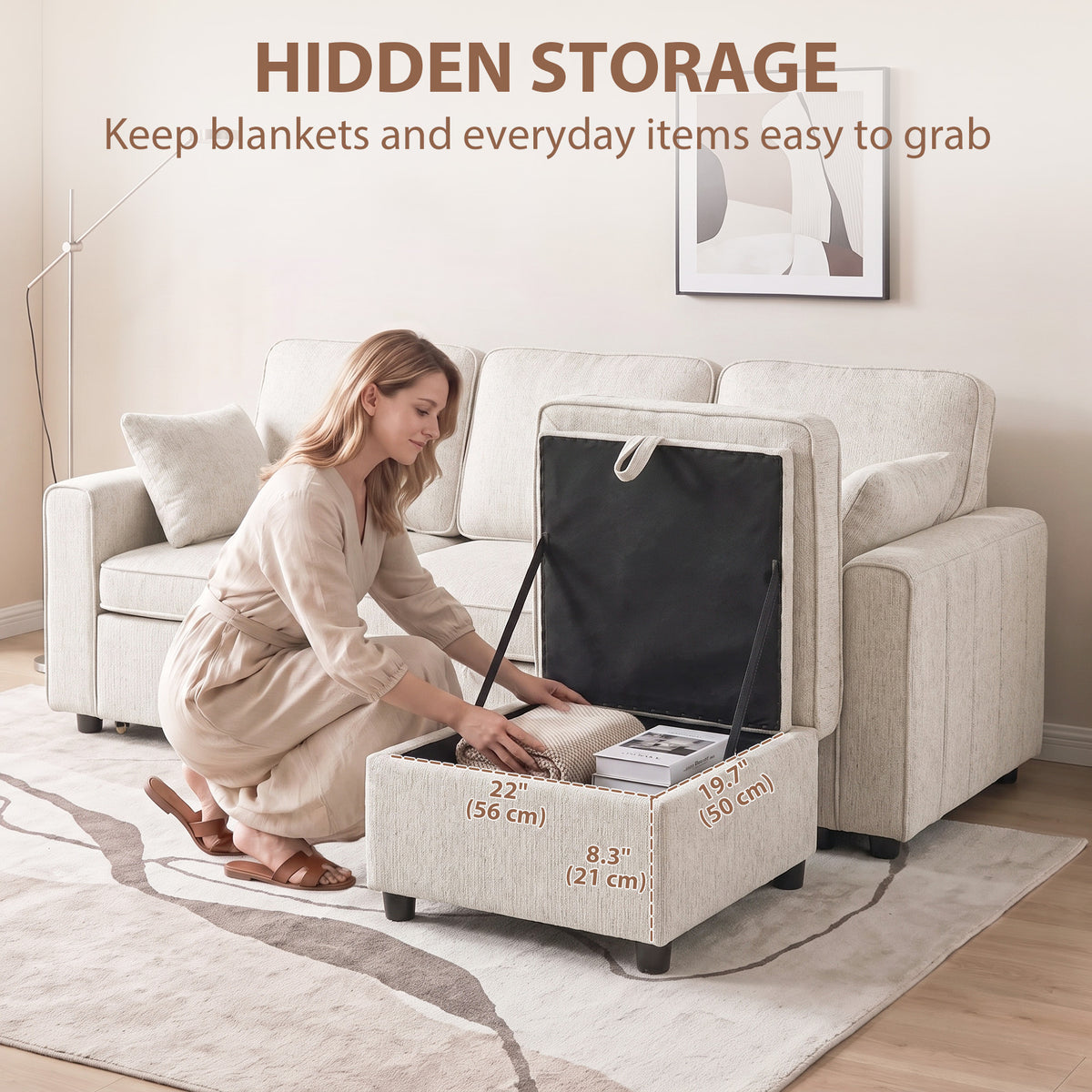 Modular Sleeper Sectional with Reversible Storage Ottoman