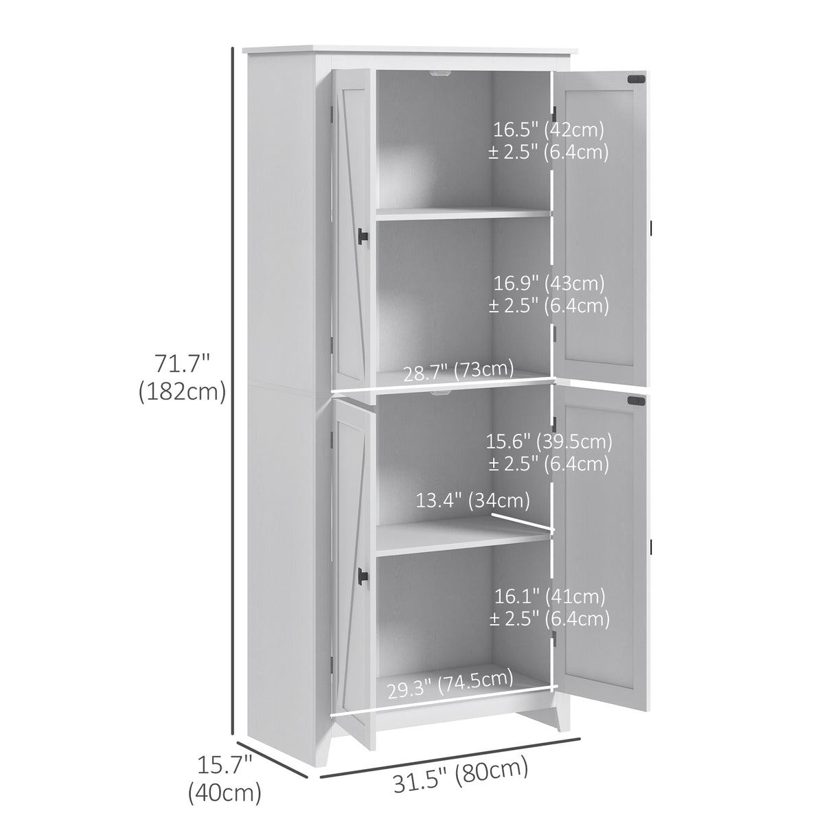 Kitchen Pantry Cabinet with Doors and Shelves – 32"W x 72"H