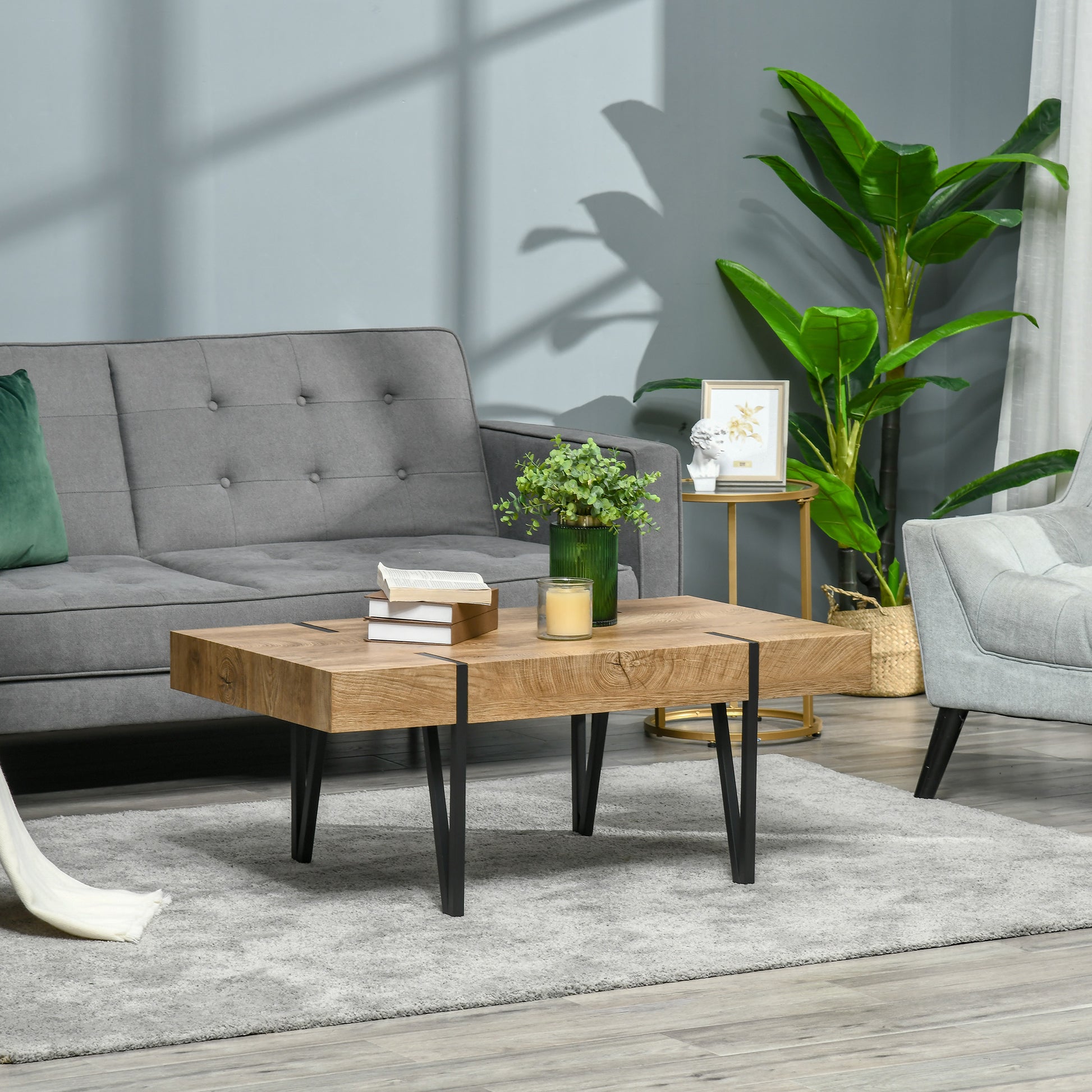 HOMCOM Rustic Coffee Table Natural Finish Rectangle 41.25"X23.5"X16.5"