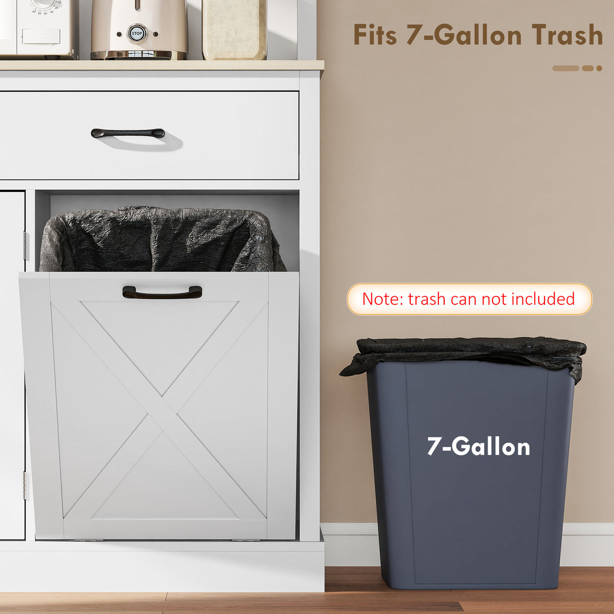 Kitchen Pantry with Charging Station, Microwave Stand and Trash Can Cabinet – 44"W x 69"H