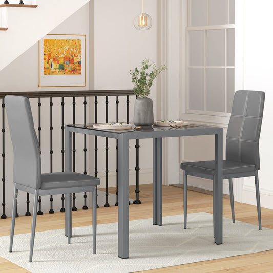 3-Piece Square Glass Dining Set for 2 with Faux Leather Chairs