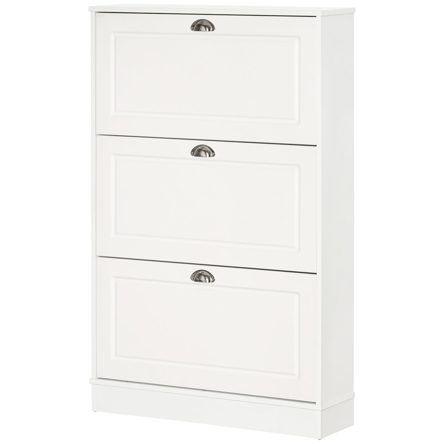 HOMCOM Narrow White Wooden Shoe Cabinet with 3 Flip Drawers