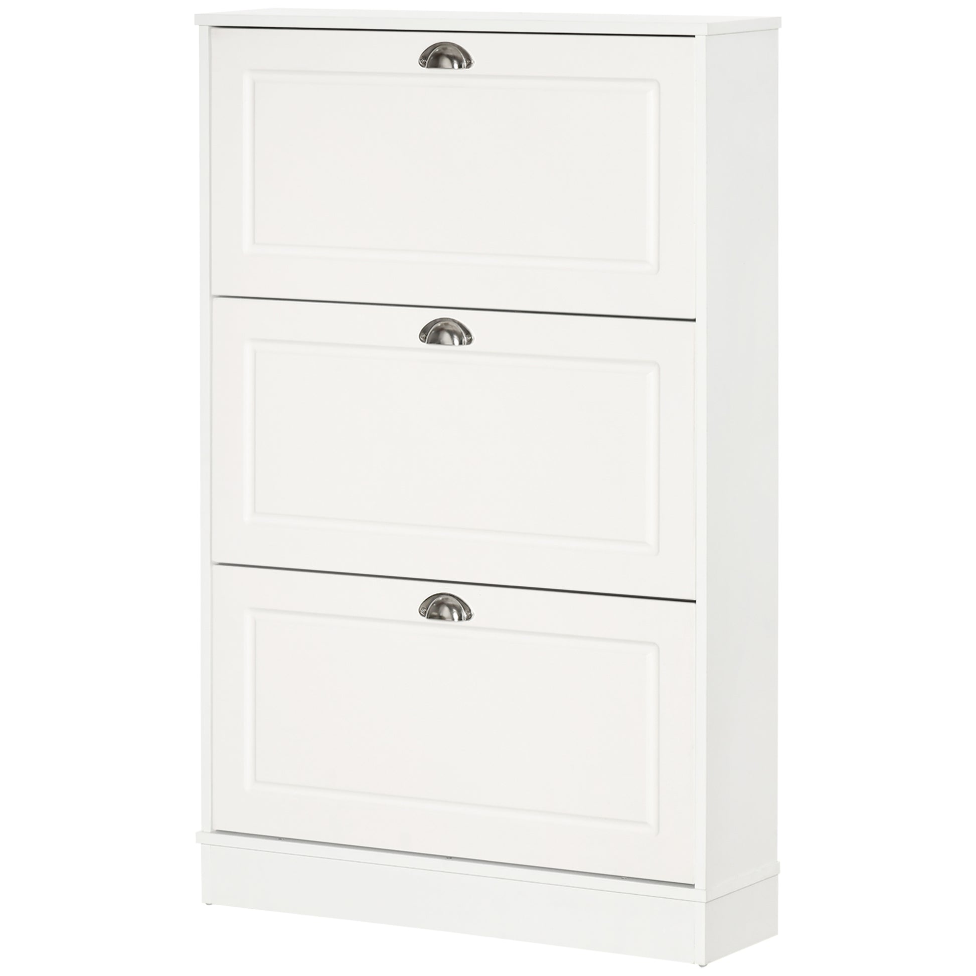 HOMCOM Narrow White Wooden Shoe Cabinet with 3 Flip Drawers