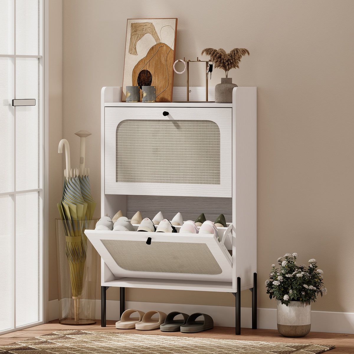 Shoe Cabinet with 2 Flip Drawers – 24"W x 39"H