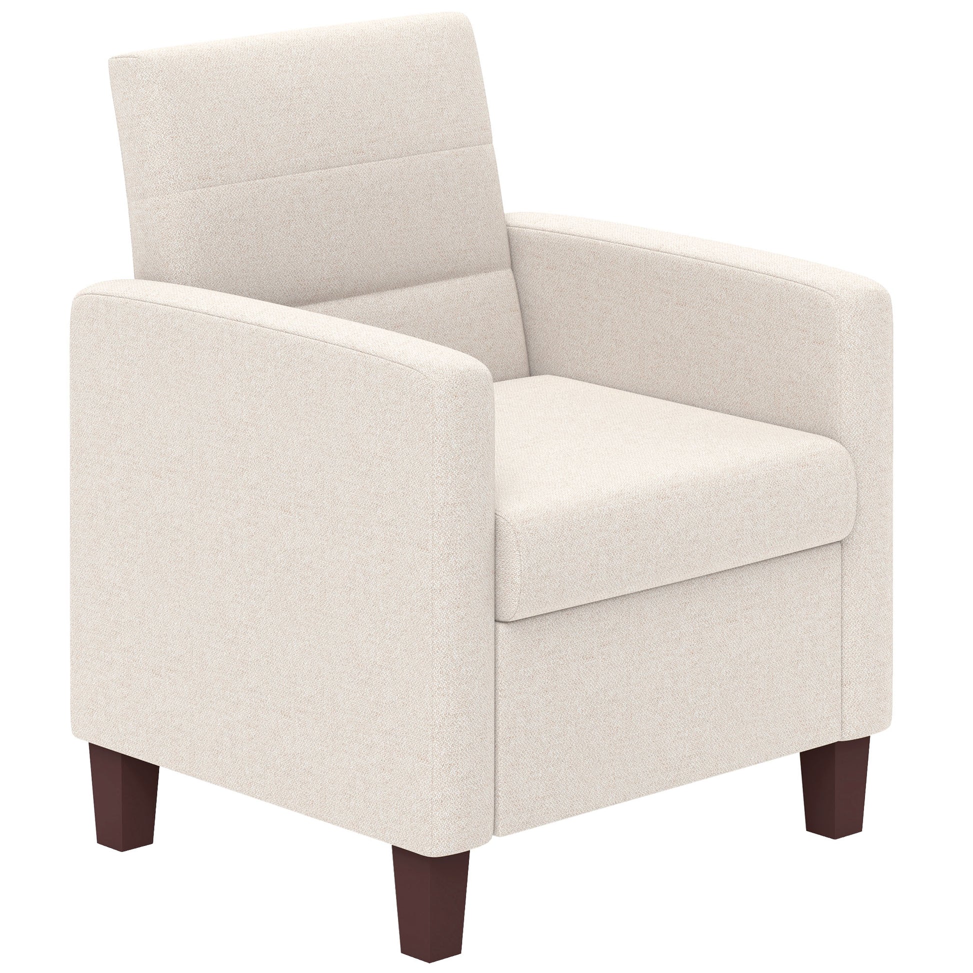 Modern Cream White Fabric Accent Armchair with Supportive Cushion & Non-Slip Pads