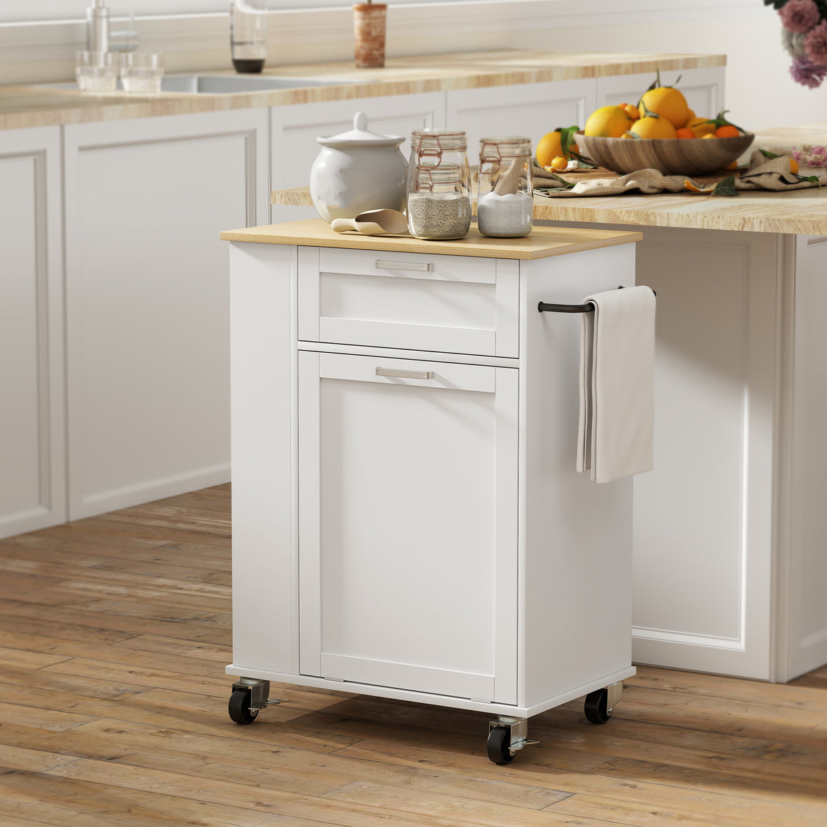 Rolling Kitchen Island with Trash Can Storage – 28"W x 35"H