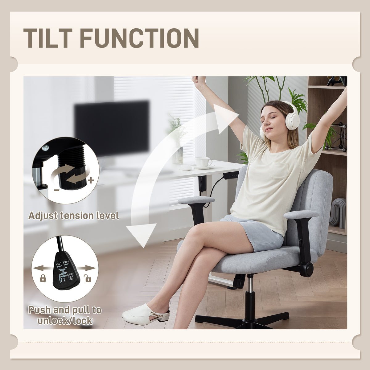 Criss Cross Chair with Flip-up Armrests, Wide Office Chair with Adjustable Height, Grey
