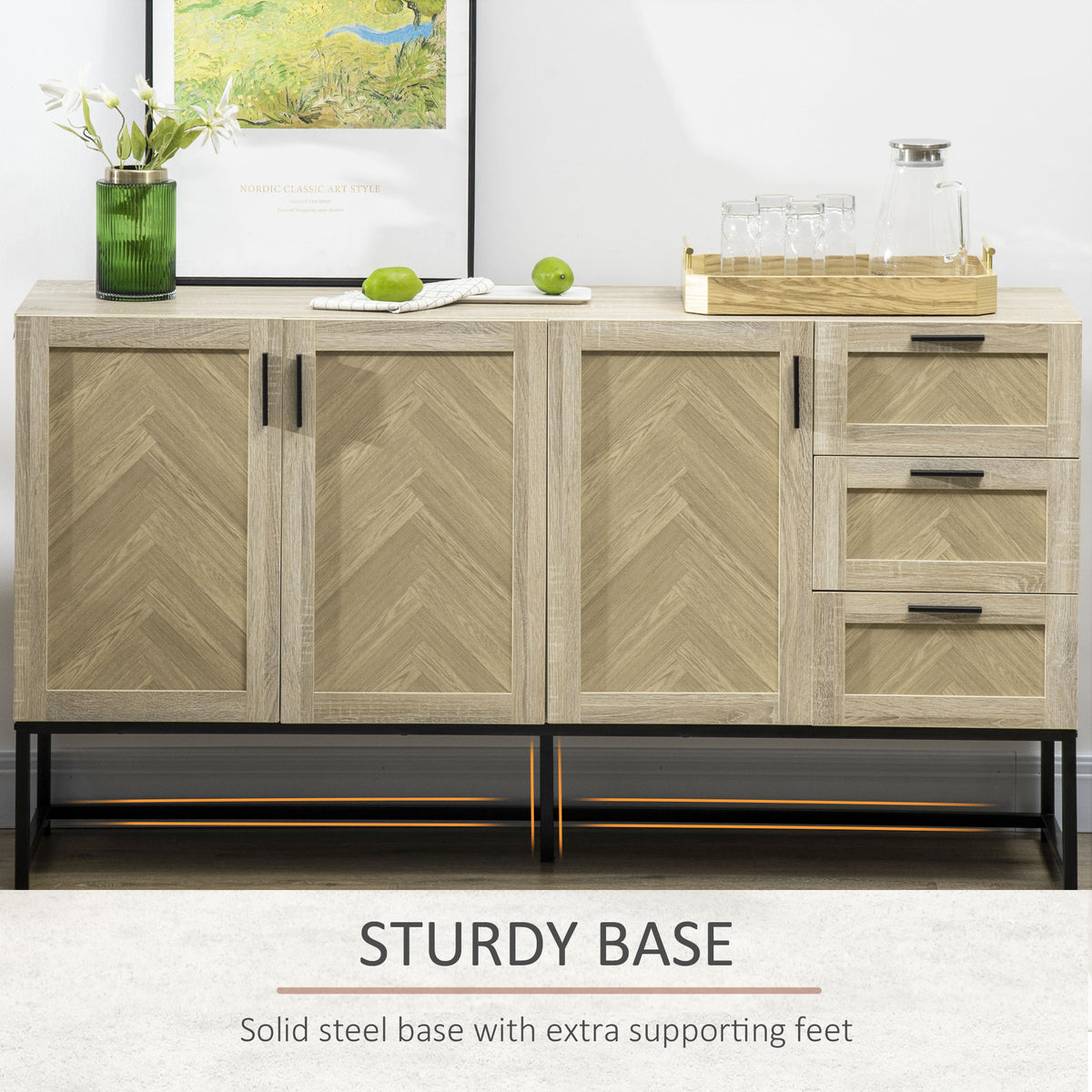 Buffet Cabinet with Drawers and Adjustable Shelves – 62"W x 34"H