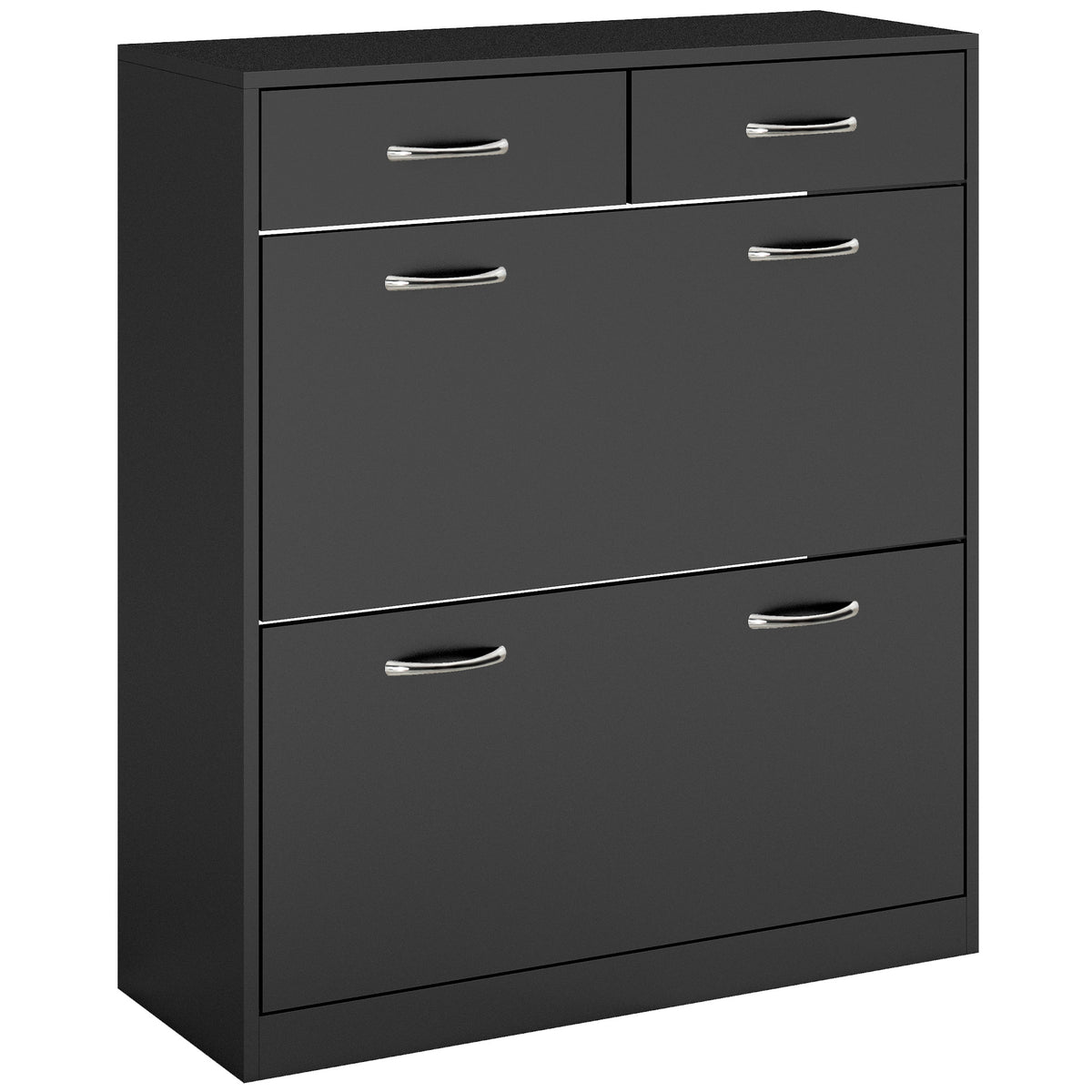 Narrow Shoe Storage with 2 Flip Drawers and Adjustable Shelves – 32"W x 36"H