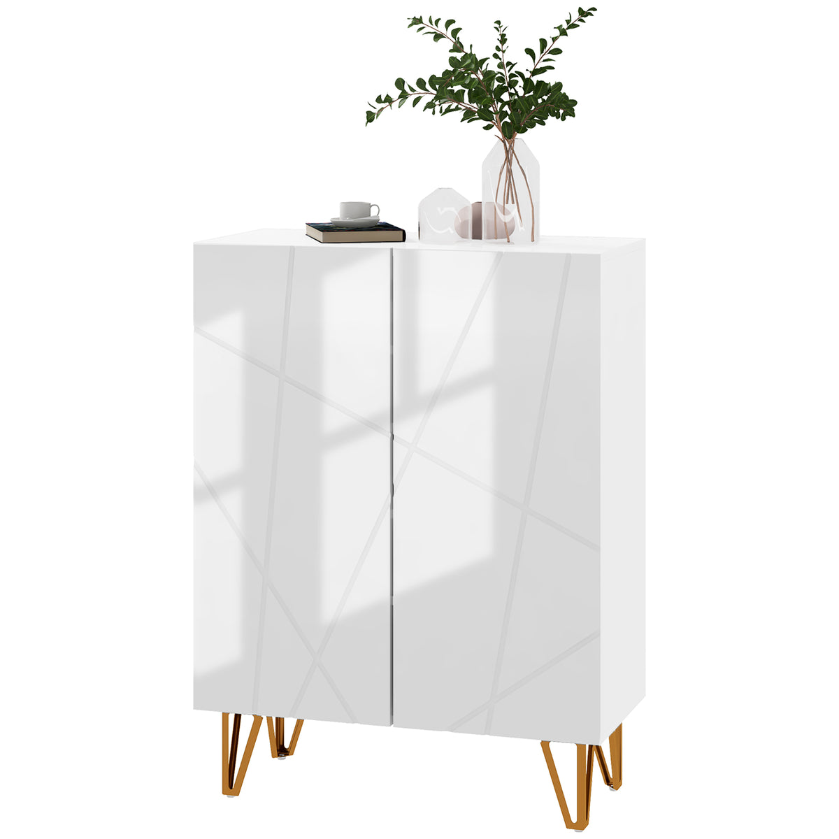 Narrow High Gloss Shoe Cabinet with Soft-Close Doors – 28"W x 37"H