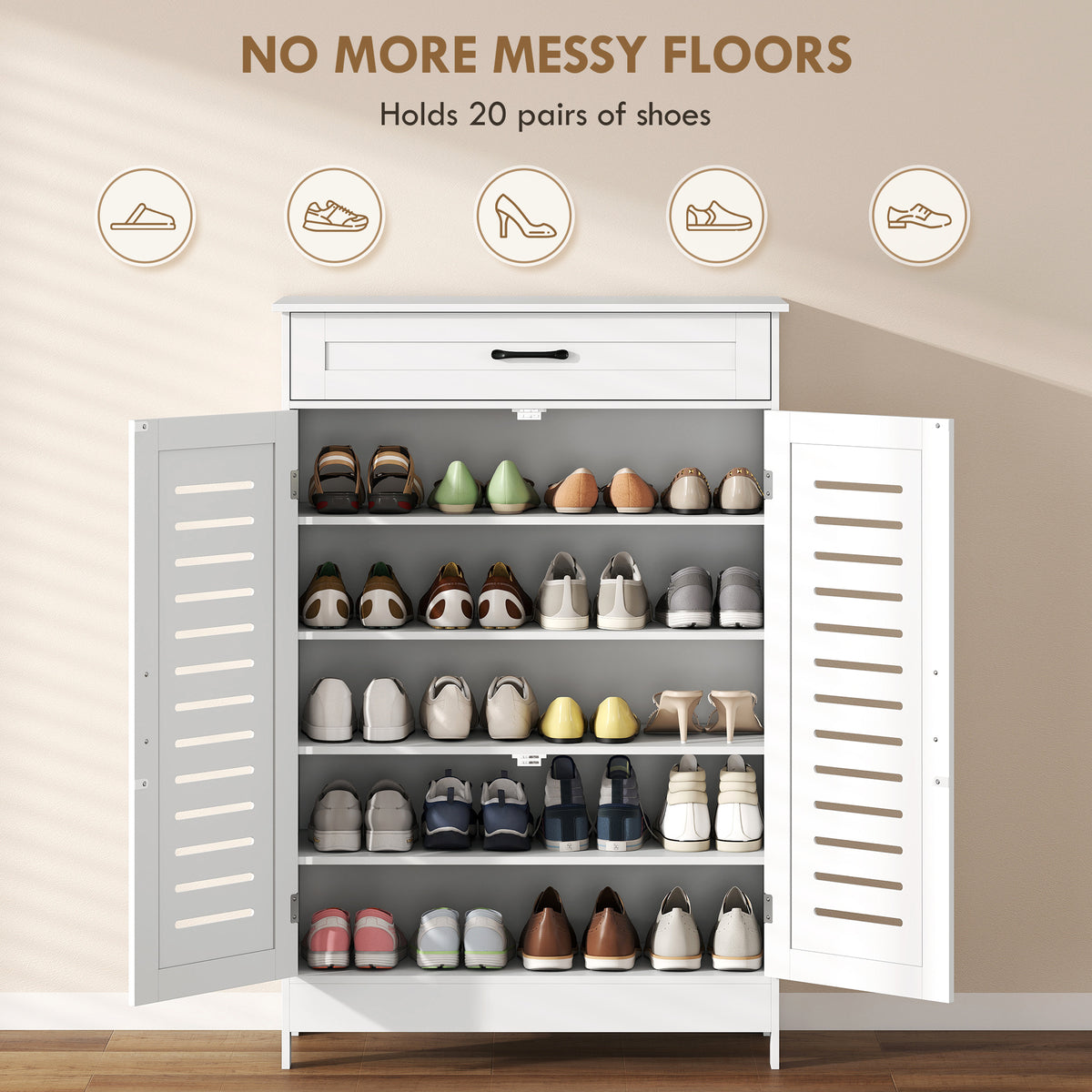 Shoe Cabinet with Louvered Doors – 31"W x 46"H