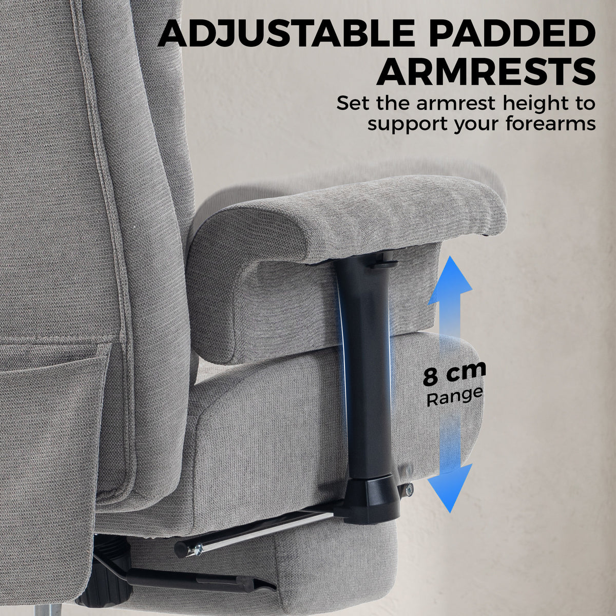550lbs Big and Tall Office Chair, Heavy Duty Executive Desk Chair with Adjustable Padded Armrests, Grey