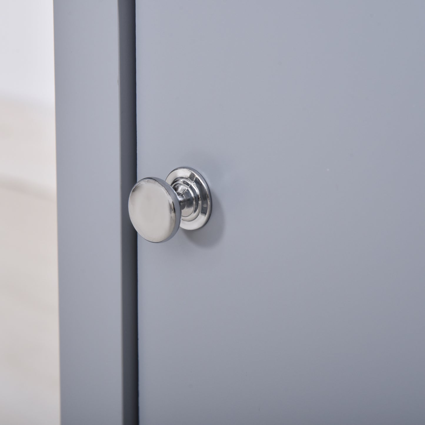 Modern Grey Wooden Nightstand with Pullout Tray, 3-Tier Adjustable Storage Cabinet