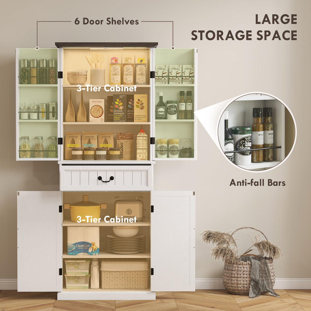 Farmhouse Storage Cabinet with Door Shelves – 30"W x 71"H