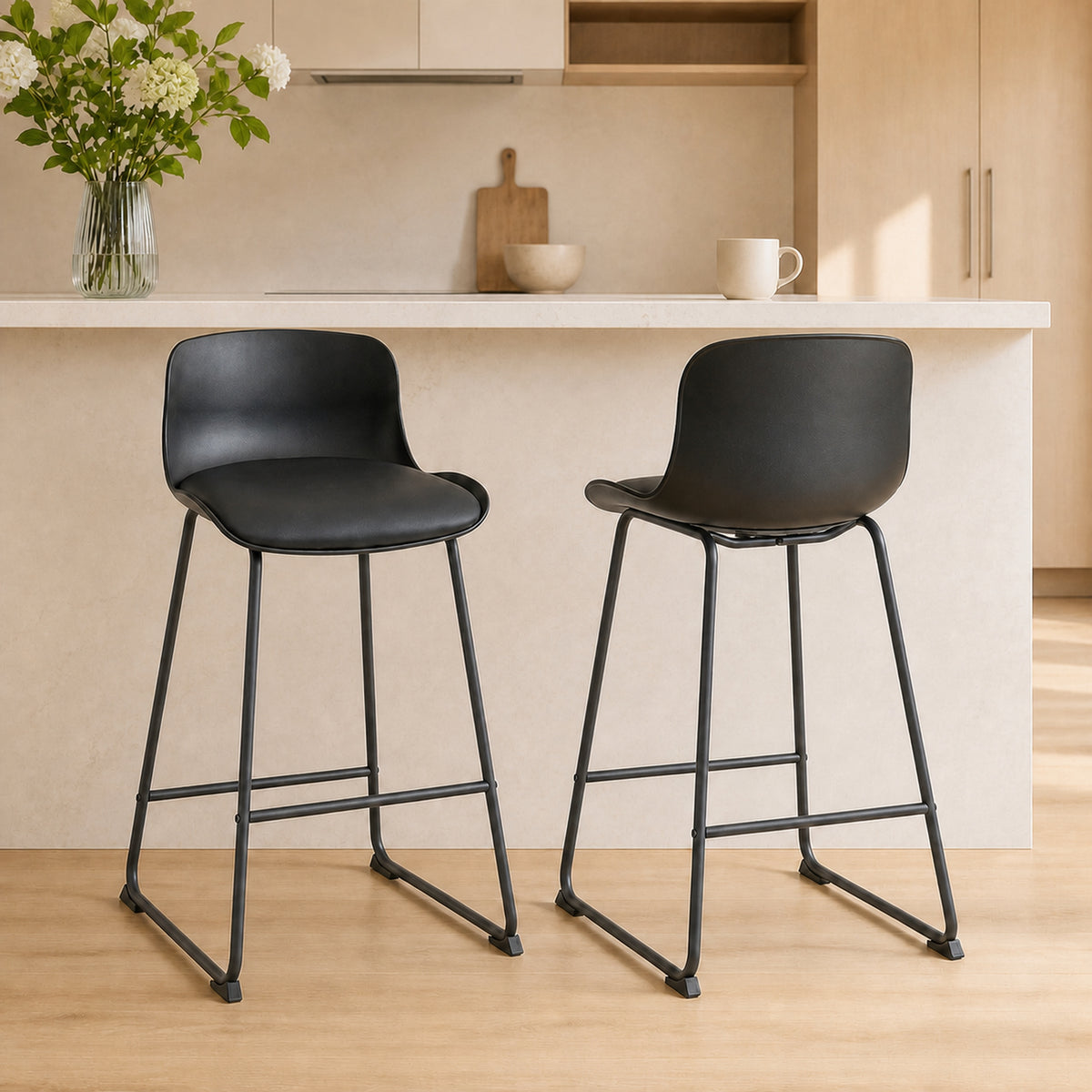 PU Leather Counter Height Kitchen Bar Stools, Set of 2